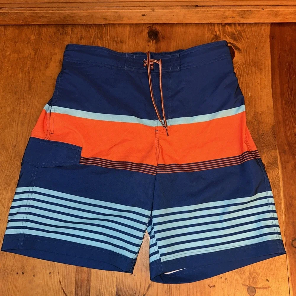 George Mens Lined Swim Shorts Size Medium (32-34) Drawstring  Blue Orange